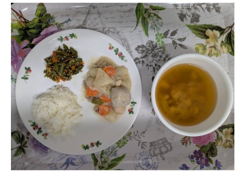 筑前煮風 いんげん胡麻和え