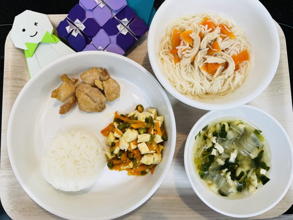 鶏肉の照り焼き 豆腐のとろみ煮 おやつ そうめん