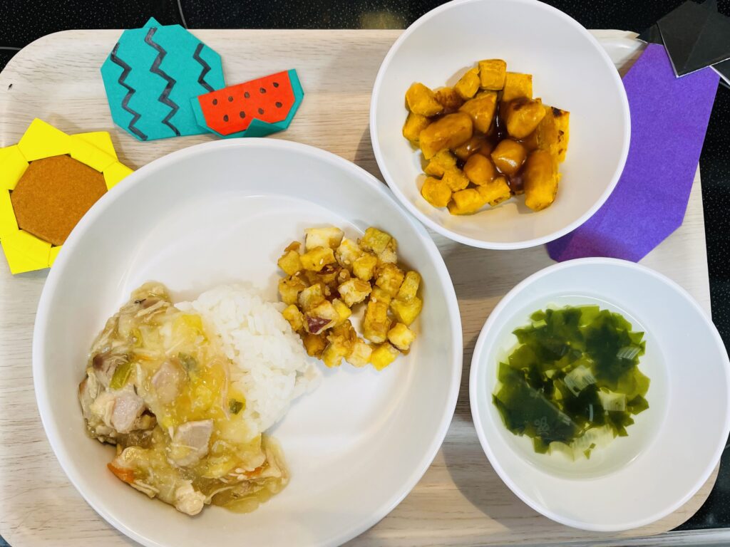 野菜のうま煮 大豆の甘辛揚げ おやつ かぼちゃ団子