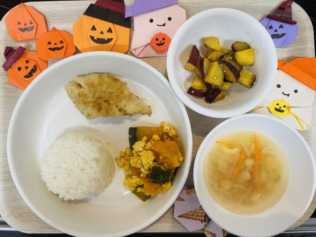 タラの洋風ごま照り焼き かぼちゃのそぼろ煮 おやつ 大学芋
