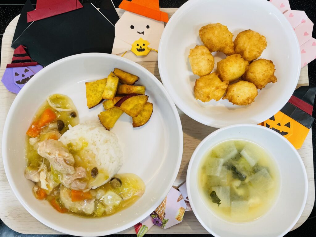 野菜のうま煮 さつまいもの素揚げ おやつ 豆腐ドーナツ